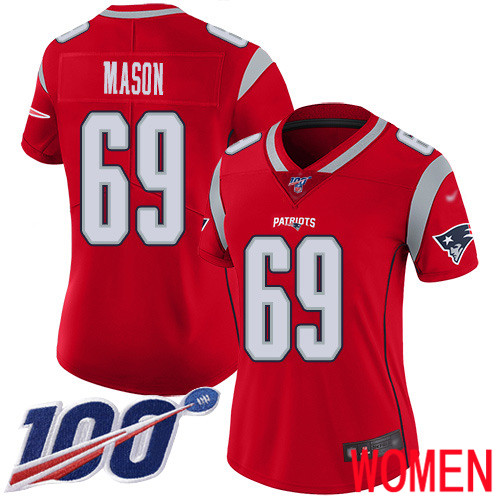 New England Patriots Football #69 100th Season Inverted Limited Red Women Shaq Mason NFL Jersey->women nfl jersey->Women Jersey
